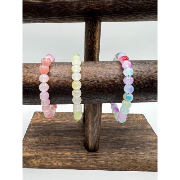 MarleeKat Creations Jewelry - Colorful Opal Beaded Bracelets For Women - Set Of 3 Stretchable Pastel Shades Of